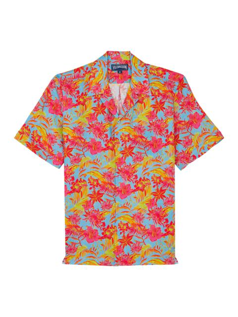 Men Bowling Linen Shirt Tahiti Flowers