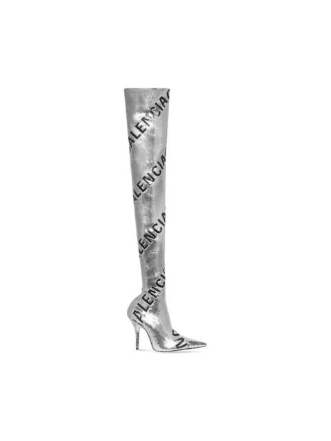 BALENCIAGA Women's Knife 110mm Over-the-knee Allover Logo in Silver