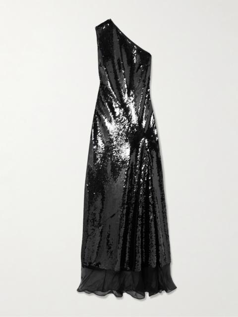 Stella McCartney One-shoulder Chiffon-trimmed Sequined Tulle Gown