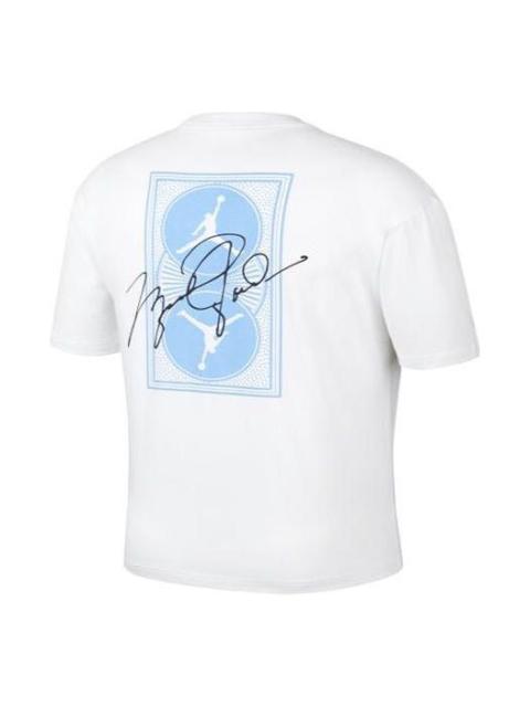 Jordan Men's Air Jordan Minimalistic Back Large Logo Printing Casual Round Neck Short Sleeve White Blue T-S