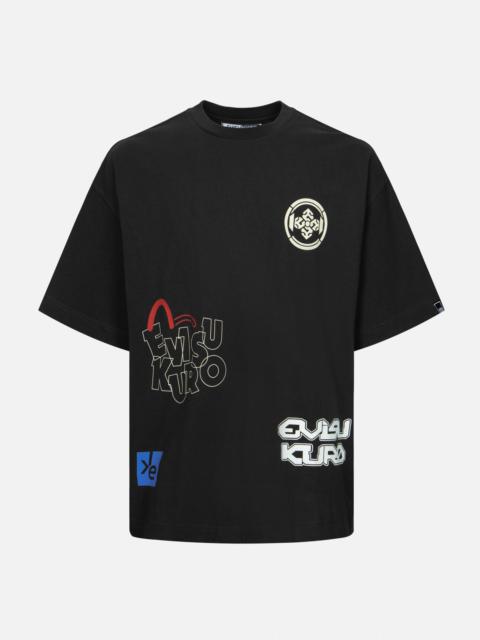 EVISU Multi Logo Print Oversized T-Shirt