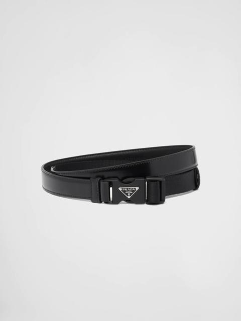 Brushed leather and woven nylon belt