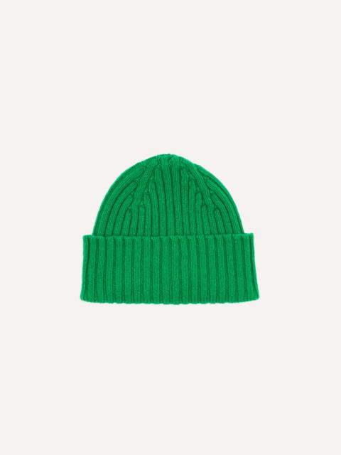 Drake's Bright Green Lambswool Ribbed Knit Cap