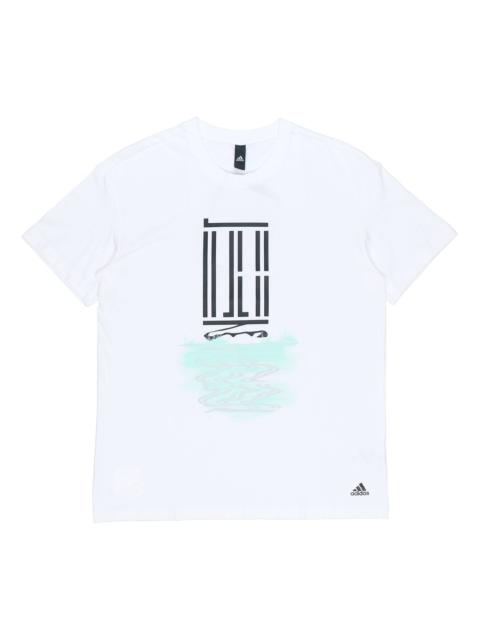 adidas Wj T Gfx Logo Series Printing Sports Round Neck Short Sleeve White GP0868