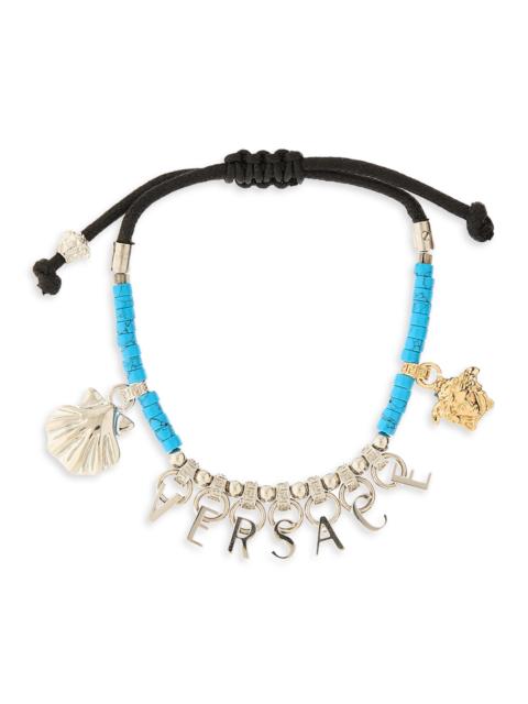 VERSACE Women's Goldtone & Waxed Cotton Cord Charm Bracelet - Blue