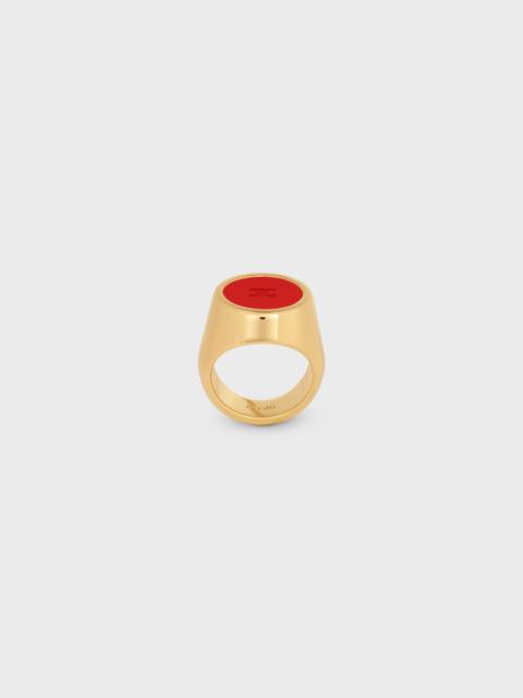 CELINE Triomphe Signet Ring in Varnish and Brass with Gold Finish