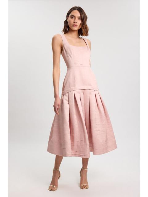 KAREN MILLEN Textured Tailored Twill Full Skirt Midi Dress