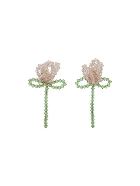 Simone Rocha Pink & Green Cluster Flower Earrings