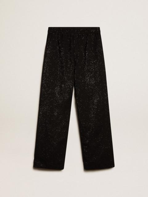 Golden Goose Men’s black joggers in linen blend with sequins