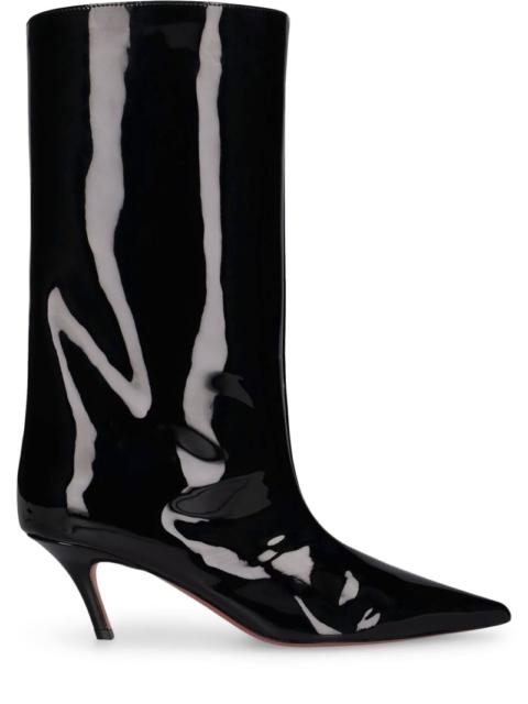 Amina Muaddi 60mm Fiona patent leather boots