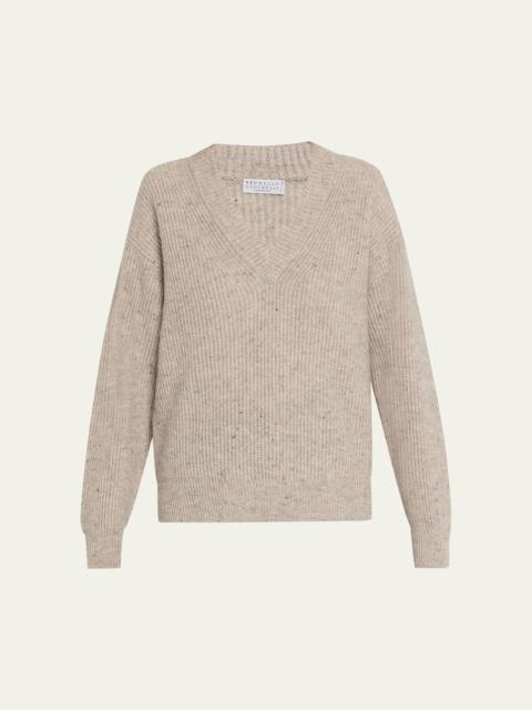 Brunello Cucinelli Shimmering Cashmere-Mohair Crewneck Sweater