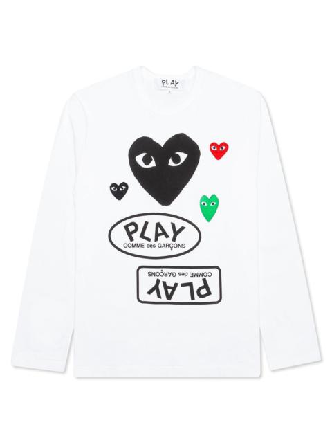 Comme des Garçons PLAY COMME DES GARCONS PLAY WOMEN'S BLACK MULTI LOGO L/S T-SHIRT - WHITE
