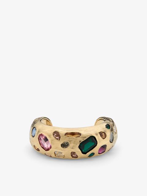 JIMMY CHOO Stones Maxi Bracelet Gold-Finish Metal Maxi Bangle with Multicoloured Crystals
