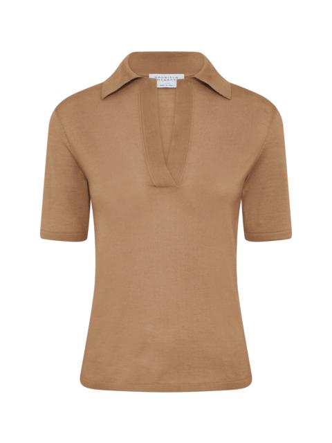 GABRIELA HEARST Caius Knit Short Sleeve Polo in Camel Cashmere Silk