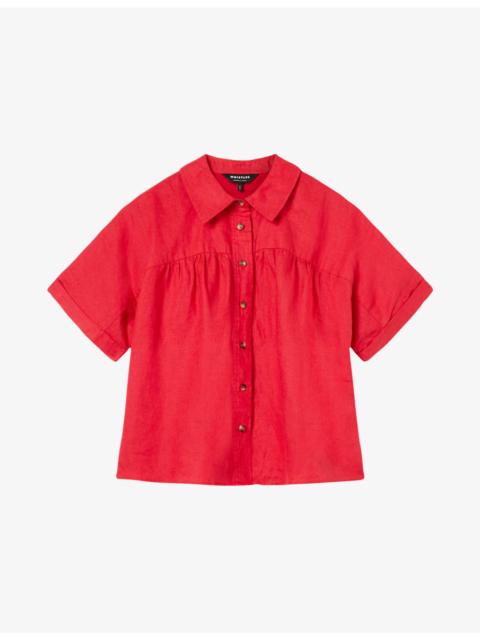 WHISTLES Short-Sleeved Gathered Linen Shirt