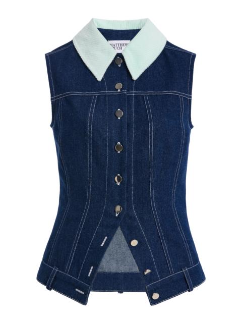 MATTHEW BRUCH Collared Button Down Denim Vest