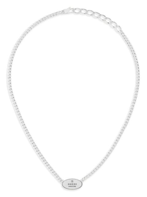 GUCCI Sterling Silver Trademark Oval Pendant Necklace, 15-17"