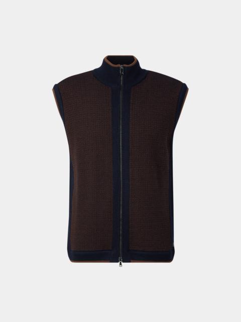 BOGNER Enzo knitted vest in Navy blue/brown