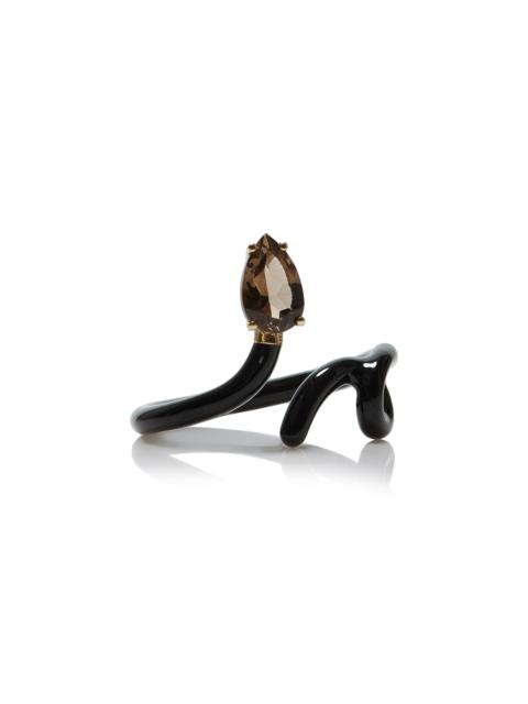 BEA BONGIASCA 9K Yellow Gold and Silver Black Enamel Quartz Ring black