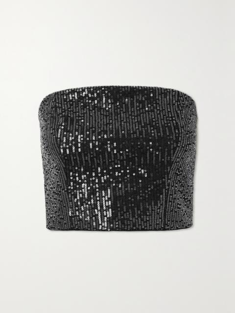 ROTATE Emili Strapless Sequined Denim Top