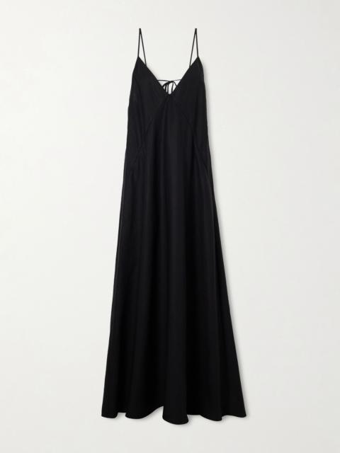 Another Tomorrow Knotted paneled linen maxi dress Black