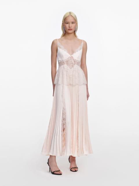 Blush Satin Lace Midi Dress