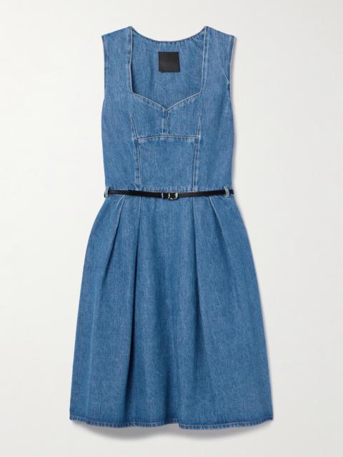 Givenchy Voyou Belted Pleated Satin-trimmed Denim Mini Dress