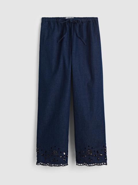 Madewell Denim Embroidered-Hem Pull-On Pants