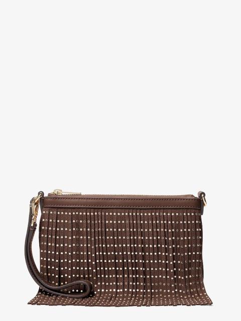 MICHAEL KORS Studded Fringed Polyester Microsuede Wristlet
