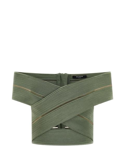 Balmain off-the-shoulder zip-fastening top