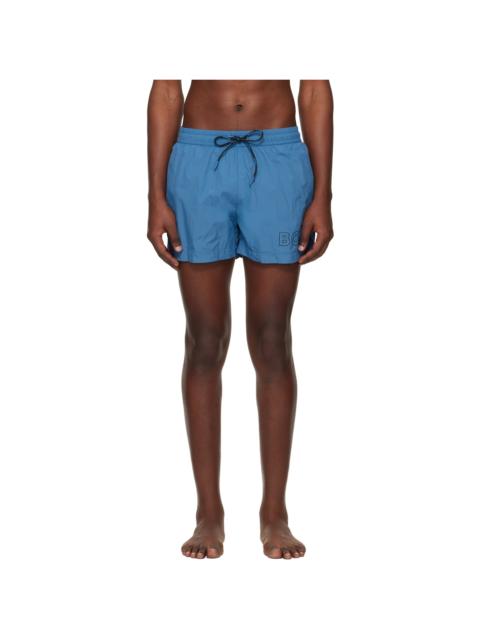 BOSS Blue Outline Logo Print Swim Shorts