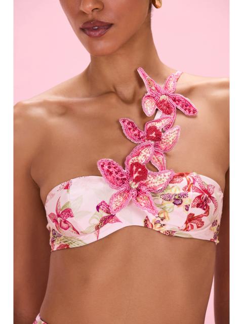 PatBO ORCHID BLOOM BEADED FLOWER BIKINI TOP