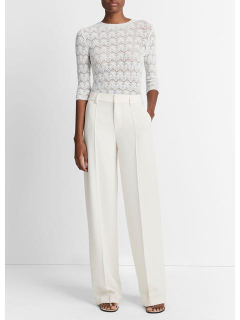 Vince Fine Lace Cotton Three-Quarter-Sleeve Crew Neck Sweater