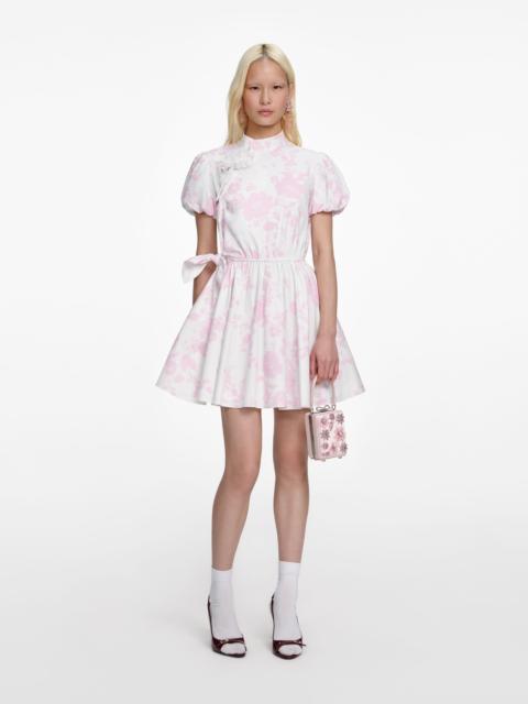 self-portrait Pink Floral Cotton Drape Mini Dress