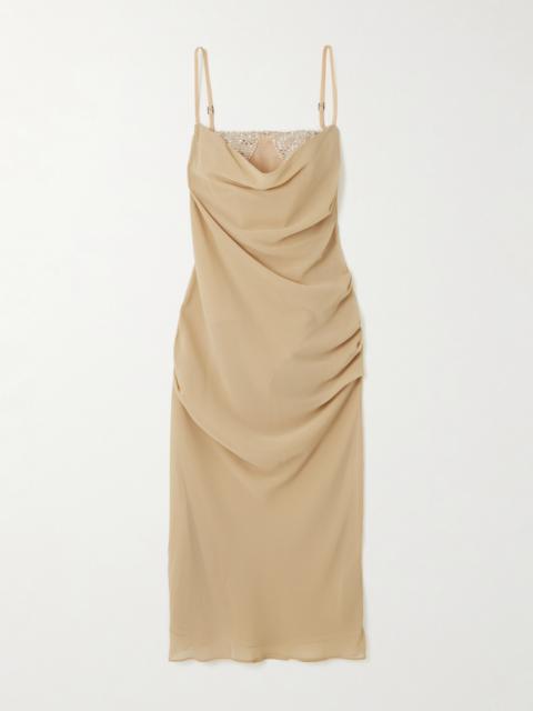 THE ATTICO Crystal-embellished Draped Crepe Midi Bustier Dress