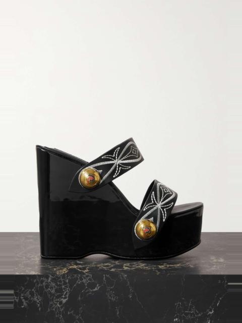 PUCCI Embellished embroidered leather wedge sandals