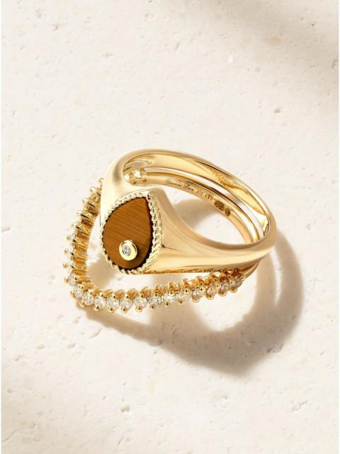 Yvonne Léon Baby Chevaliere Poire 9-karat gold, tiger's eye and diamond ring Gold