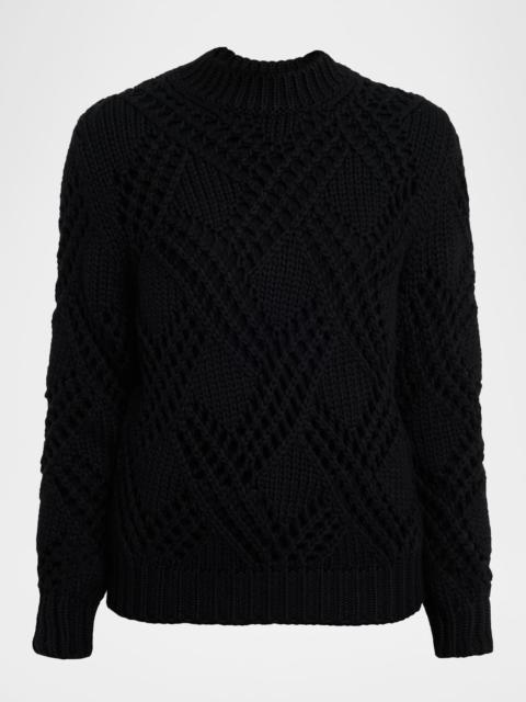 Jil Sander Lace Knit Long-Sleeve Crewneck Sweater