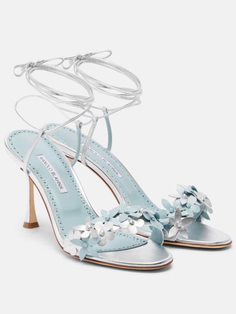 Manolo Blahnik Anista floral-appliqué leather sandals