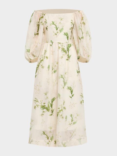 MESTIZA NEW YORK Delphine Smocked Floral-Print Midi Dress