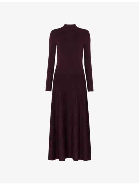 WHISTLES Funnel-Neck Pleated-Knit Midi Dress