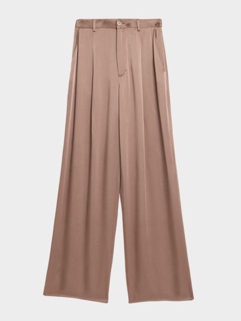 LAPOINTE High-Rise Pleated Satin Wide-Leg Pants