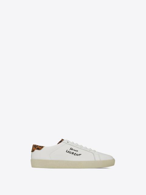 SAINT LAURENT court classic sl/06 embroidered sneakers in smooth leather and leopard-print suede