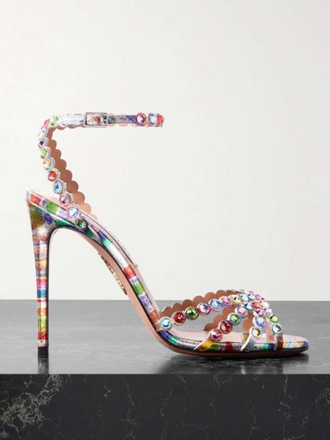 AQUAZZURA Tequila 105 crystal-embellished printed metallic leather sandals Multi