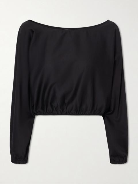 LESET Yoko Cropped Gathered Cotton-poplin Top