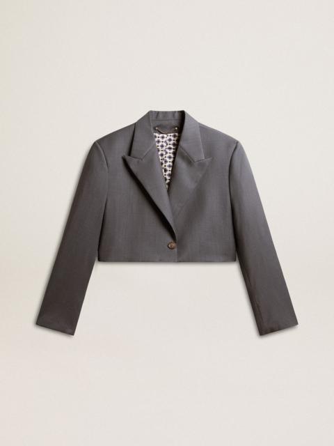 Women's single-breasted cropped jacket in baby blue wool