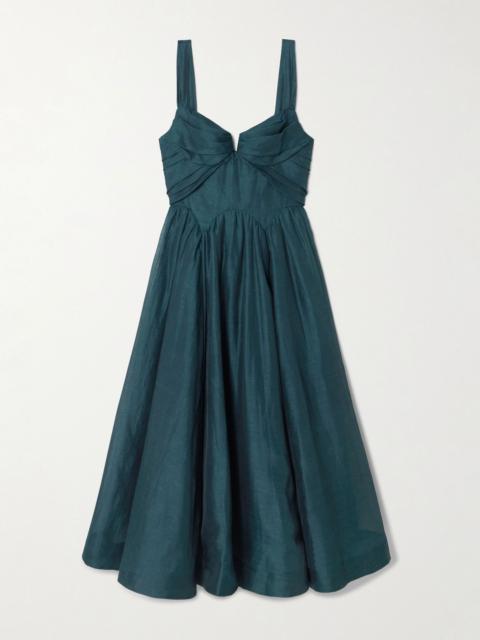 Zimmermann Rebellion linen and silk-blend bustier midi dress Teal