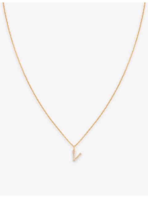 ASTRID & MIYU Initial V 18ct yellow gold-plated sterling-silver and cubic zirconia pendant necklace