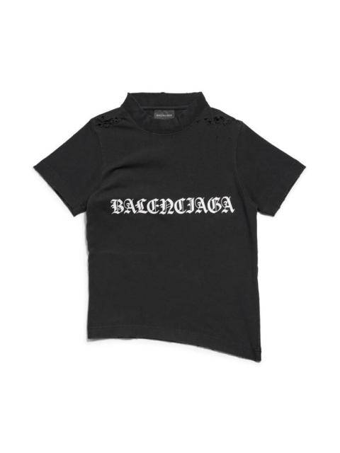 BALENCIAGA Women's Gothic Type Shrunk T-shirt Bodycon Fit in Black/white