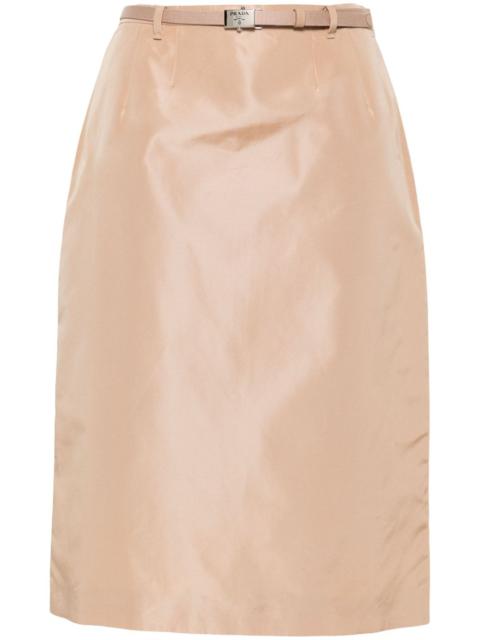 Prada logo-buckle straight faille skirt